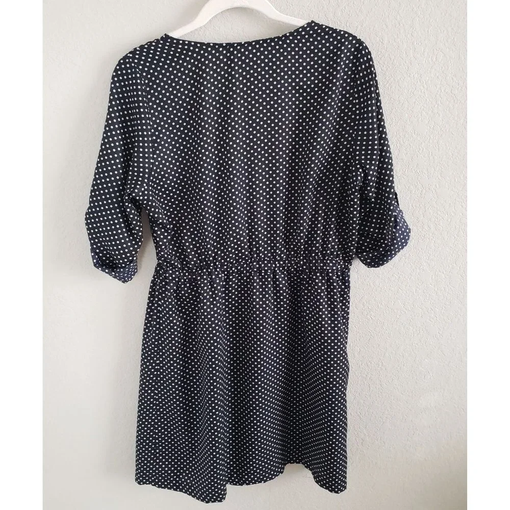 Skies are Blue woman size M Navy with Polka dots Delaine Belted Shirt dress